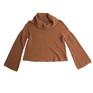 Splendid Waffle Knit Cowl Neck Sweater Rust Orange Bell Sleeve L